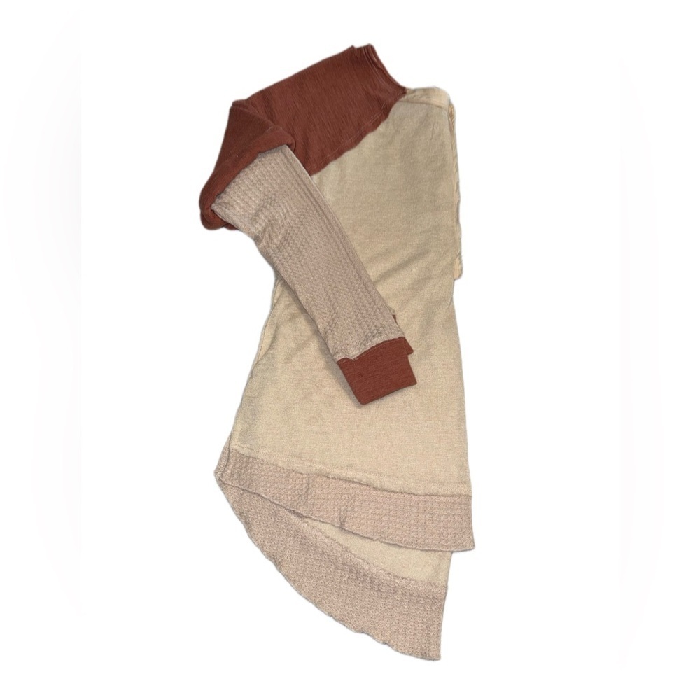 Gilded Intent Colorblock Waffle Knit Henley Top Size Small Cream Rust Raglan - Picture 5 of 8